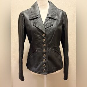 Wilson Women's Black Leather Jacket with Button Detail